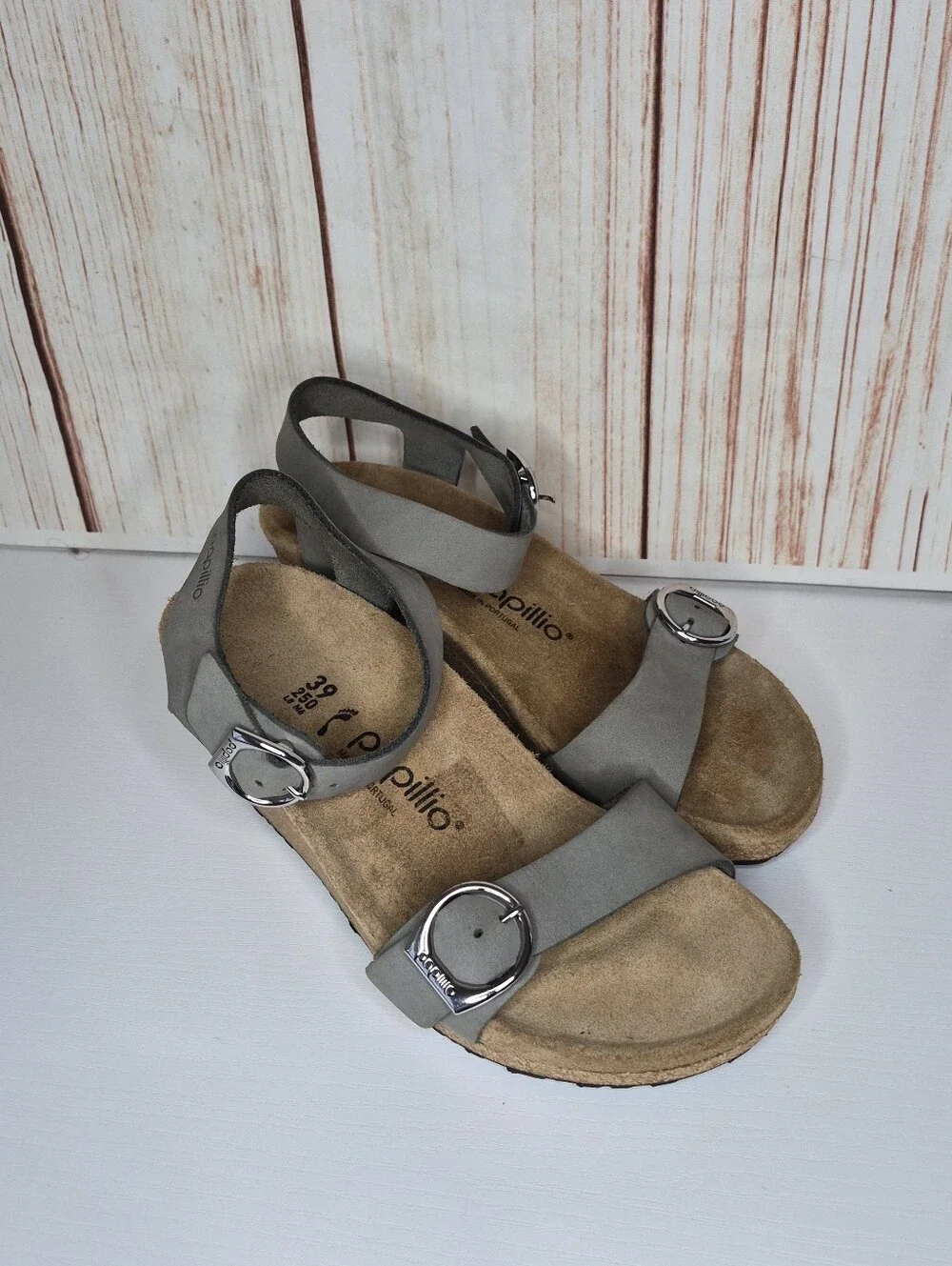 Birkenstock Papillio Dove Gray Ring Buckle Wedge Sandal Size 39